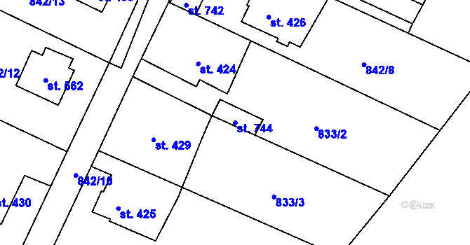 Parcela st. 744 v KÚ Prostřední Žleb, Katastrální mapa