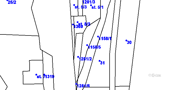 Parcela st. 1158/5 v KÚ Prostřední Žleb, Katastrální mapa