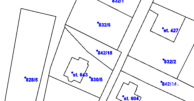 Parcela st. 842/18 v KÚ Prostřední Žleb, Katastrální mapa