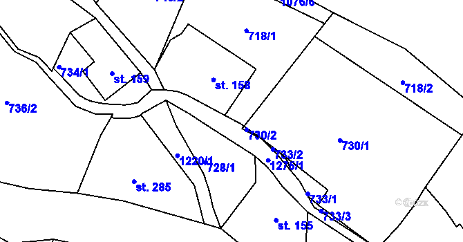 Parcela st. 718/3 v KÚ Prostřední Žleb, Katastrální mapa