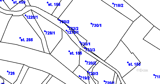 Parcela st. 733/1 v KÚ Prostřední Žleb, Katastrální mapa