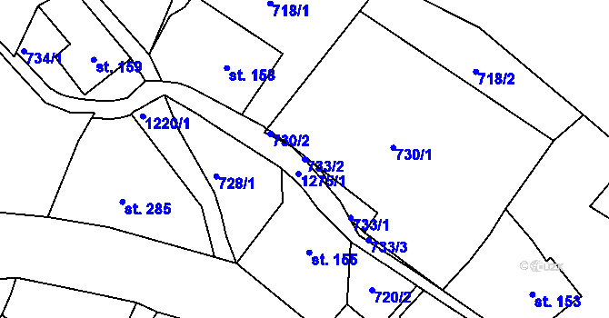 Parcela st. 733/2 v KÚ Prostřední Žleb, Katastrální mapa