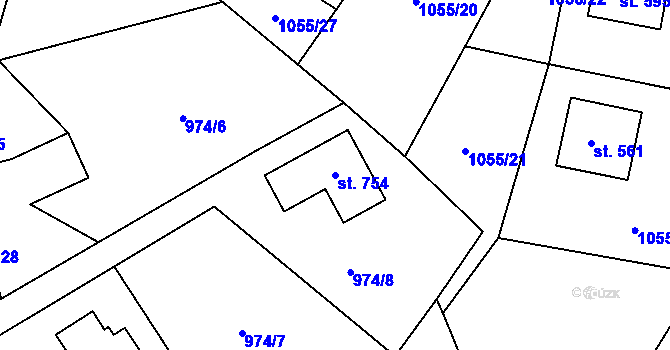 Parcela st. 754 v KÚ Prostřední Žleb, Katastrální mapa
