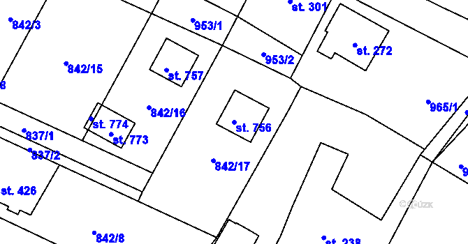Parcela st. 756 v KÚ Prostřední Žleb, Katastrální mapa