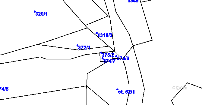 Parcela st. 375/2 v KÚ Prostřední Žleb, Katastrální mapa