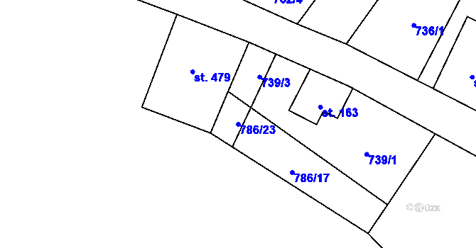 Parcela st. 786/23 v KÚ Prostřední Žleb, Katastrální mapa