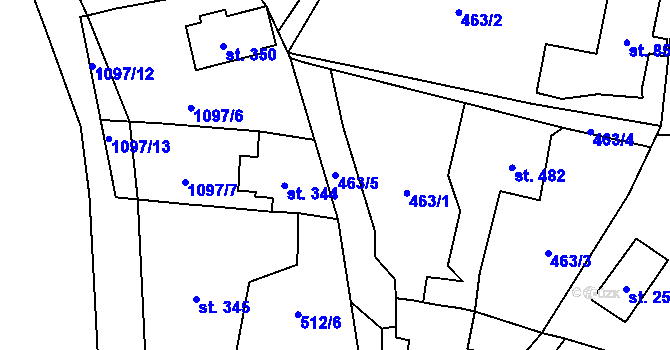 Parcela st. 463/5 v KÚ Prostřední Žleb, Katastrální mapa