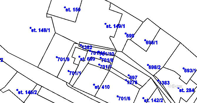 Parcela st. 701/10 v KÚ Prostřední Žleb, Katastrální mapa