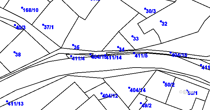 Parcela st. 411/14 v KÚ Dědice, Katastrální mapa