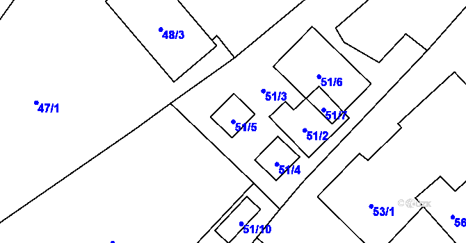 Parcela st. 51/5 v KÚ Dědice, Katastrální mapa