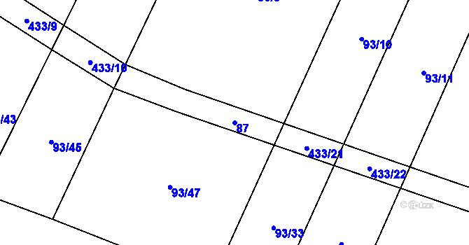 Parcela st. 87 v KÚ Dědice, Katastrální mapa