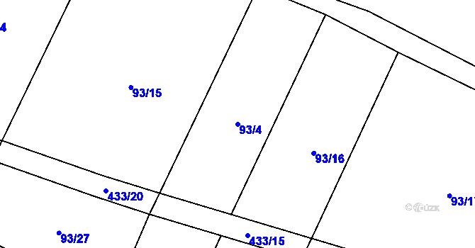 Parcela st. 93/4 v KÚ Dědice, Katastrální mapa