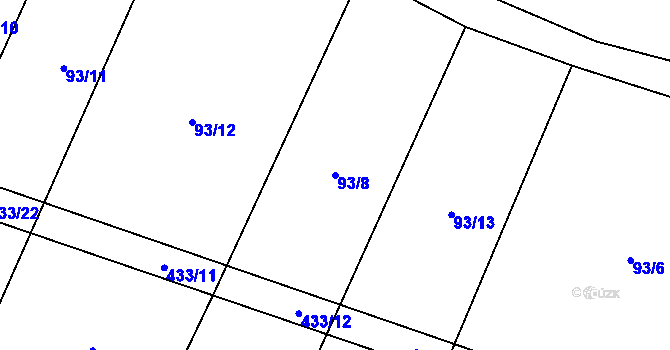 Parcela st. 93/8 v KÚ Dědice, Katastrální mapa