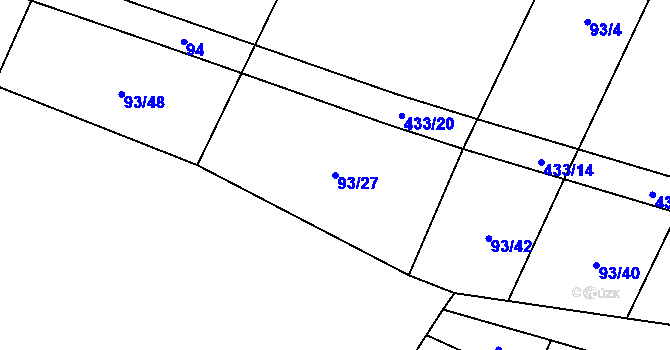 Parcela st. 93/27 v KÚ Dědice, Katastrální mapa