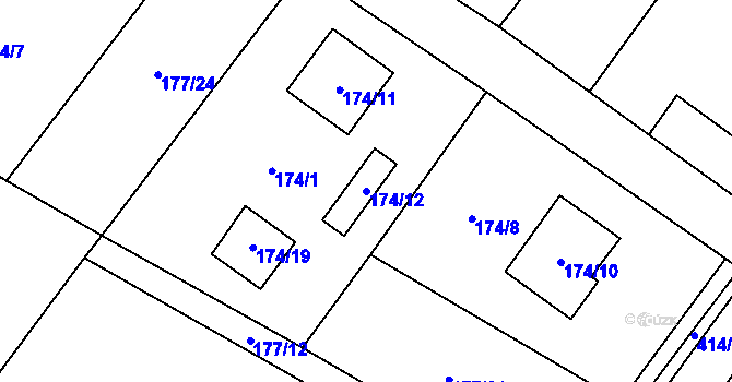 Parcela st. 174/12 v KÚ Dědice, Katastrální mapa