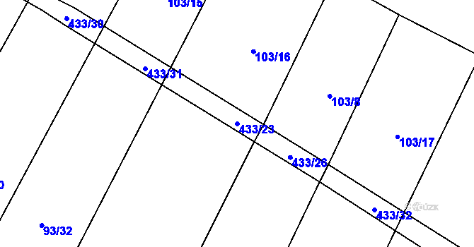 Parcela st. 433/23 v KÚ Dědice, Katastrální mapa