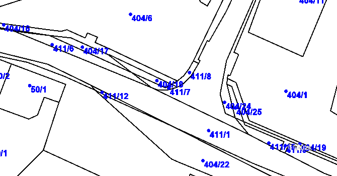 Parcela st. 411/7 v KÚ Dědice, Katastrální mapa