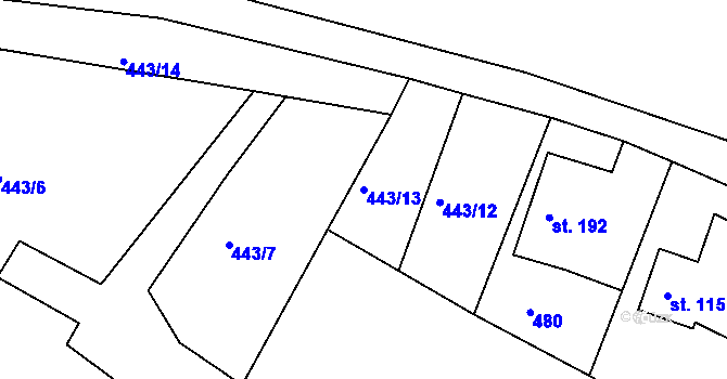 Parcela st. 443/13 v KÚ Dědová, Katastrální mapa