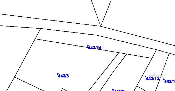 Parcela st. 443/14 v KÚ Dědová, Katastrální mapa