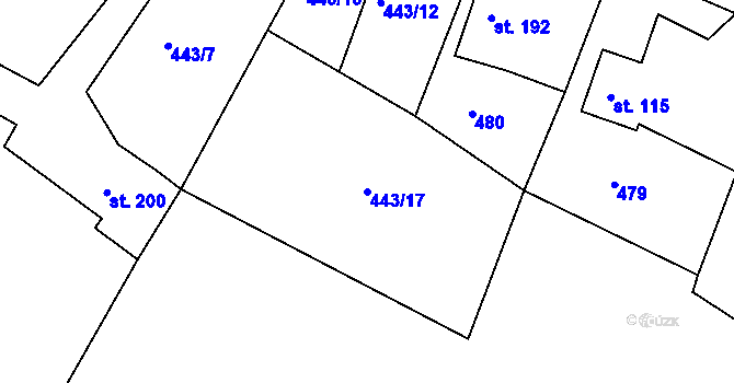 Parcela st. 443/17 v KÚ Dědová, Katastrální mapa