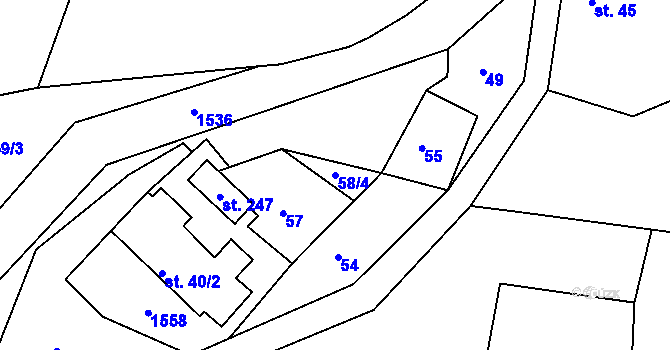 Parcela st. 58/4 v KÚ Dědová, Katastrální mapa