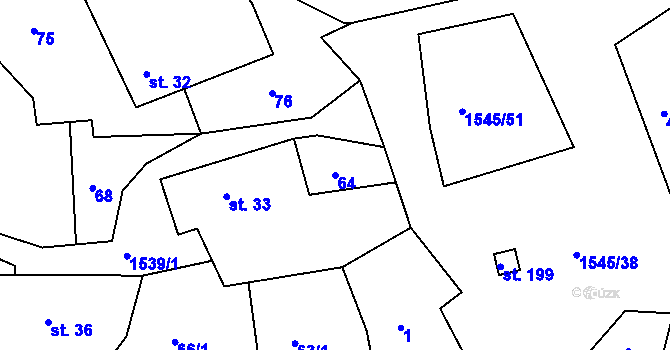 Parcela st. 64 v KÚ Dědová, Katastrální mapa