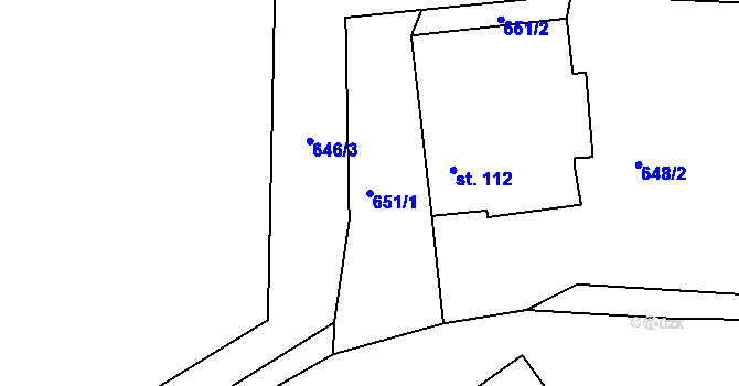 Parcela st. 651/1 v KÚ Dědová, Katastrální mapa