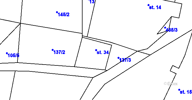 Parcela st. 34 v KÚ Černice u Defurových Lažan, Katastrální mapa