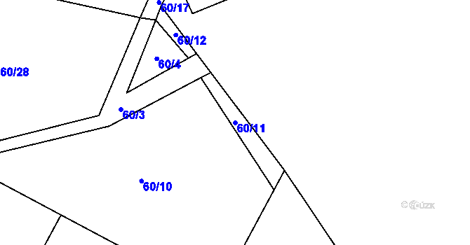 Parcela st. 60/11 v KÚ Černice u Defurových Lažan, Katastrální mapa