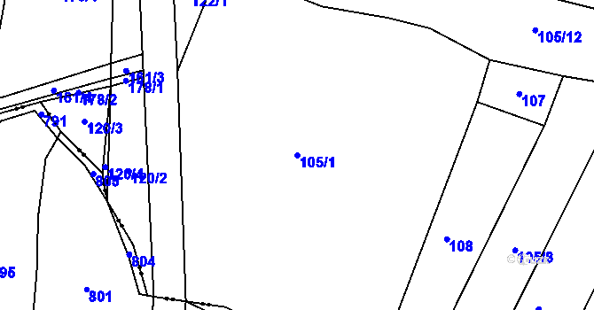 Parcela st. 105/1 v KÚ Černice u Defurových Lažan, Katastrální mapa