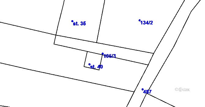 Parcela st. 105/3 v KÚ Černice u Defurových Lažan, Katastrální mapa
