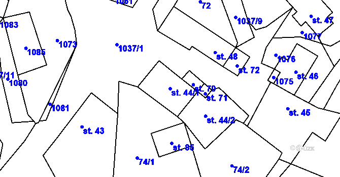 Parcela st. 44/1 v KÚ Defurovy Lažany, Katastrální mapa