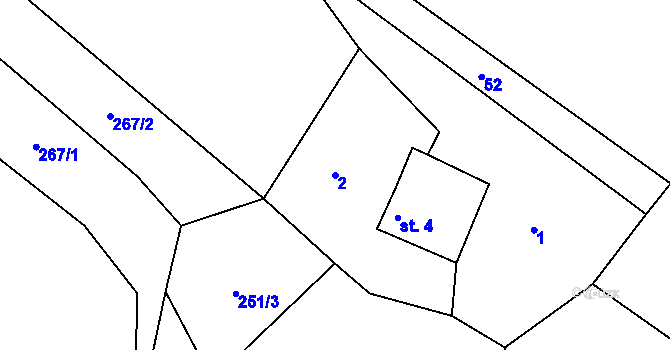 Parcela st. 2 v KÚ Defurovy Lažany, Katastrální mapa