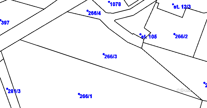 Parcela st. 266/3 v KÚ Defurovy Lažany, Katastrální mapa