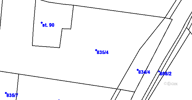 Parcela st. 835/4 v KÚ Defurovy Lažany, Katastrální mapa