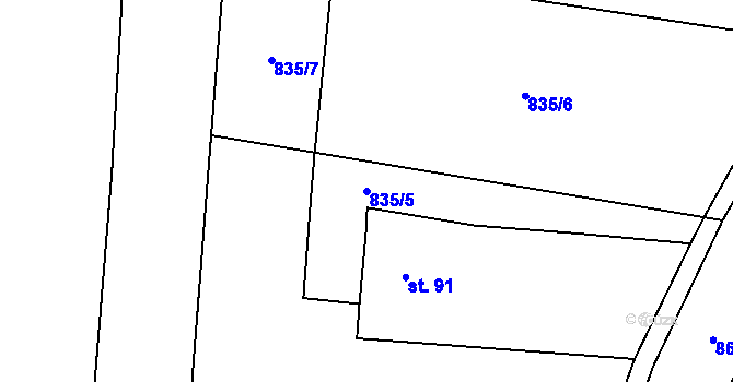 Parcela st. 835/5 v KÚ Defurovy Lažany, Katastrální mapa