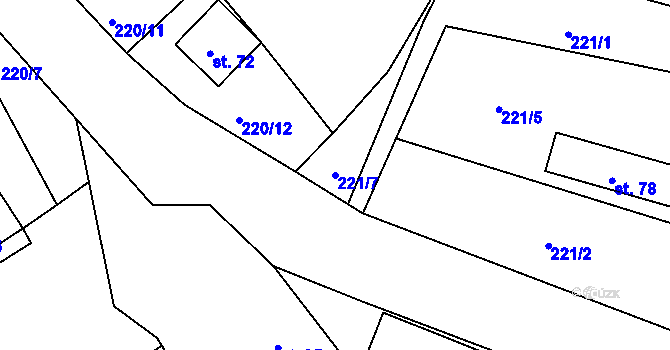 Parcela st. 221/7 v KÚ Újezd u Chanovic, Katastrální mapa