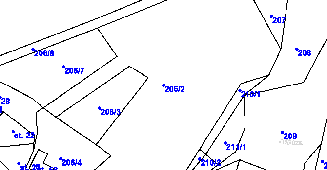 Parcela st. 206/2 v KÚ Újezd u Chanovic, Katastrální mapa