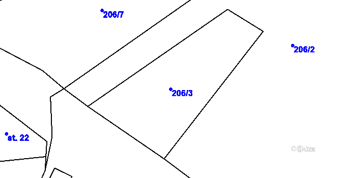 Parcela st. 206/3 v KÚ Újezd u Chanovic, Katastrální mapa
