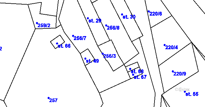 Parcela st. 256/3 v KÚ Újezd u Chanovic, Katastrální mapa