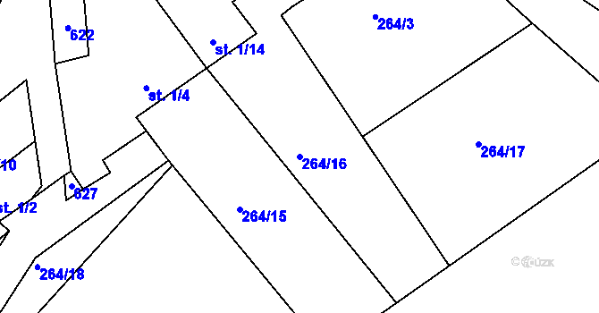 Parcela st. 264/16 v KÚ Újezd u Chanovic, Katastrální mapa