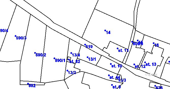 Parcela st. 619 v KÚ Újezd u Chanovic, Katastrální mapa