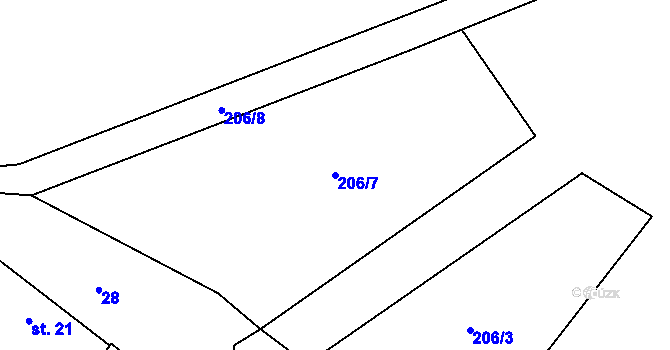 Parcela st. 206/7 v KÚ Újezd u Chanovic, Katastrální mapa