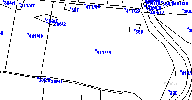 Parcela st. 411/74 v KÚ Újezd u Chanovic, Katastrální mapa