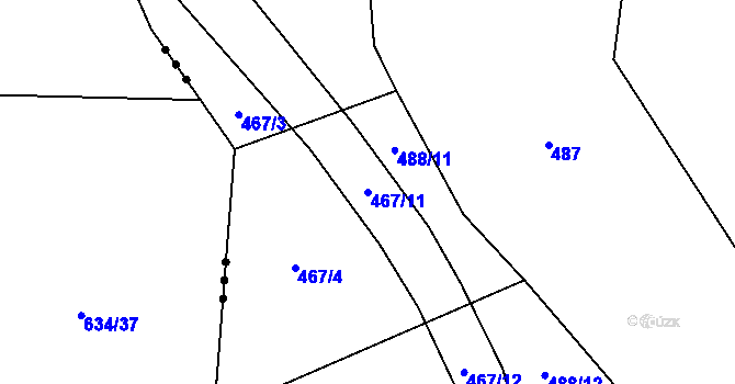 Parcela st. 467/11 v KÚ Újezd u Chanovic, Katastrální mapa