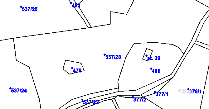 Parcela st. 537/28 v KÚ Újezd u Chanovic, Katastrální mapa