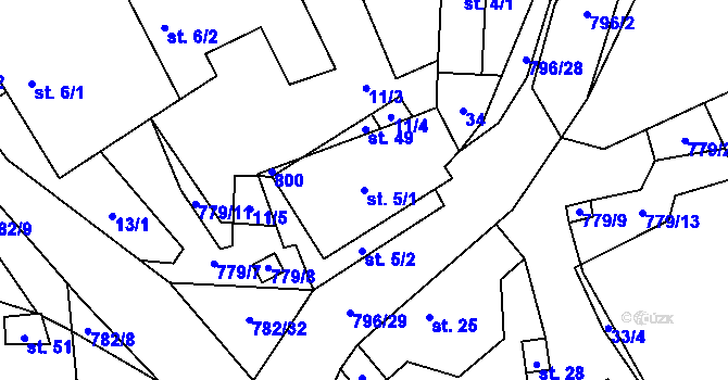 Parcela st. 5/1 v KÚ Dehtáře, Katastrální mapa