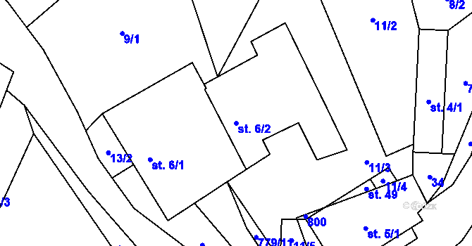 Parcela st. 6/2 v KÚ Dehtáře, Katastrální mapa