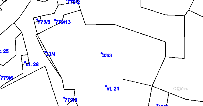 Parcela st. 33/3 v KÚ Dehtáře, Katastrální mapa
