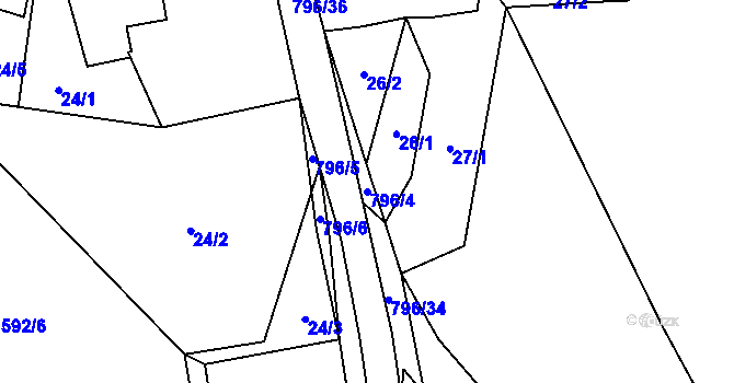 Parcela st. 796/4 v KÚ Dehtáře, Katastrální mapa